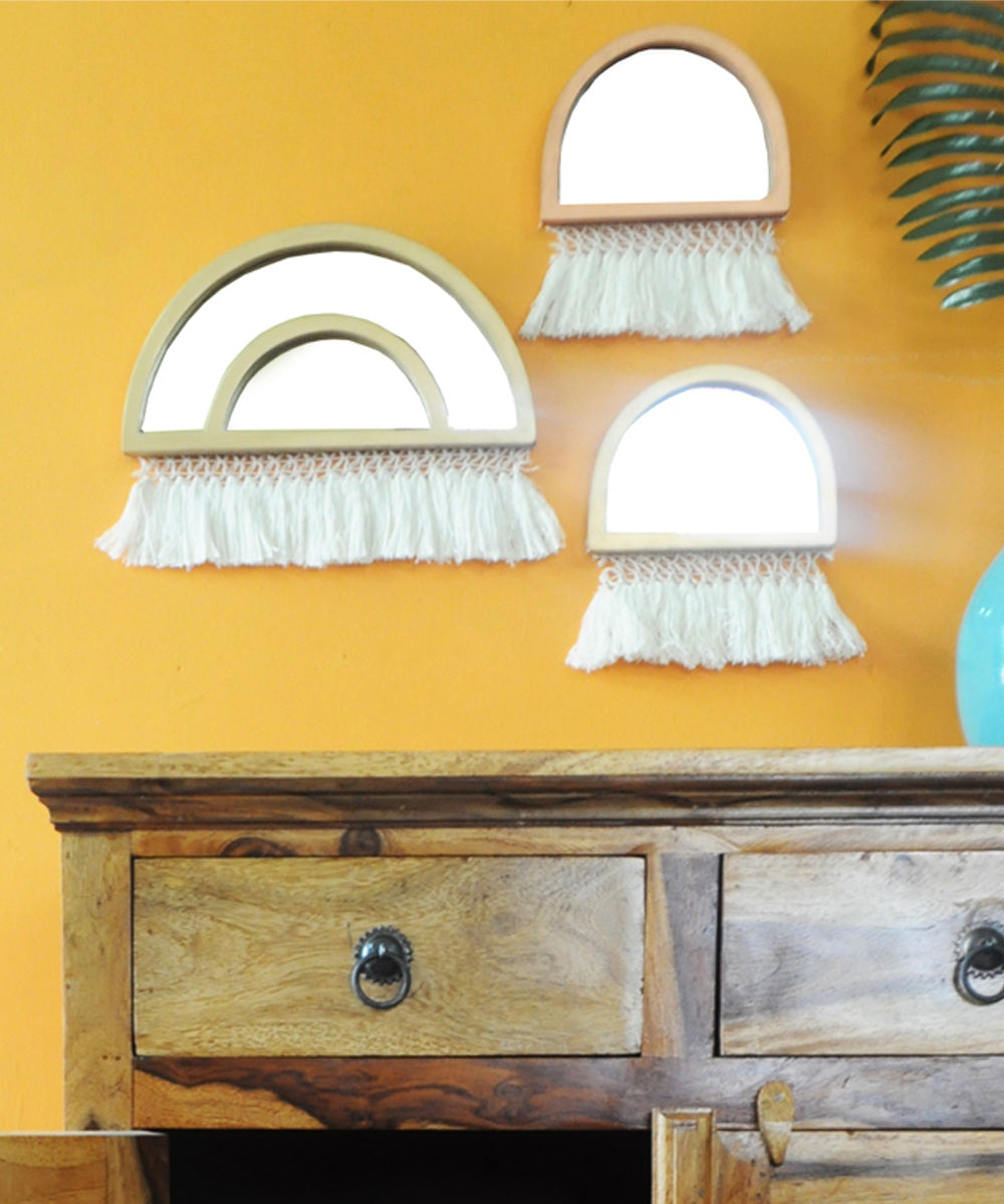 Fringed Half Moon Mirrors Set Of Three